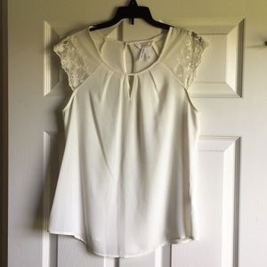 White blouse top with lace sleeves